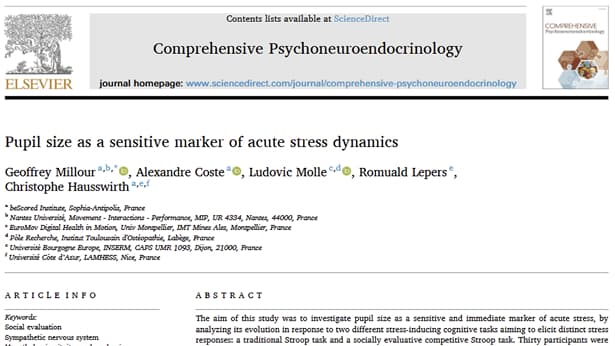 Nouvelle publication scientifique : la dilatation pupillaire, un marqueur sensible du stress aigu